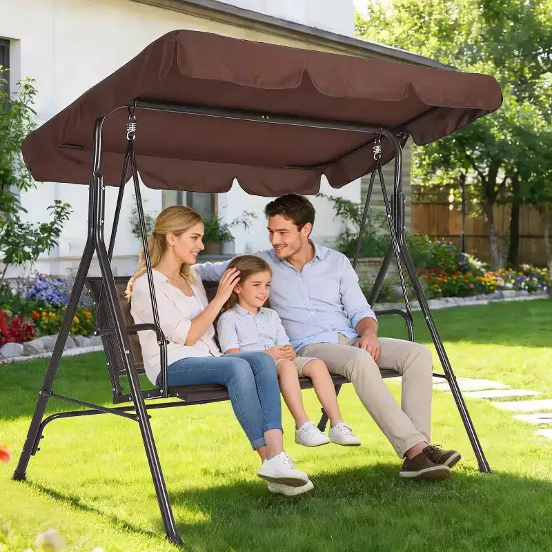 3-Seat Outdoor Swing Chair,Heavy-Duty Frame 500 lbs Capacity, Adjustable UV Protection Canopy,Breathable Seating Cushions for Patio Garden Porch