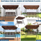 3-Seat Outdoor Swing Chair,Heavy-Duty Frame 500 lbs Capacity, Adjustable UV Protection Canopy,Breathable Seating Cushions for Patio Garden Porch