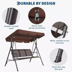 3-Seat Outdoor Swing Chair,Heavy-Duty Frame 500 lbs Capacity, Adjustable UV Protection Canopy,Breathable Seating Cushions for Patio Garden Porch