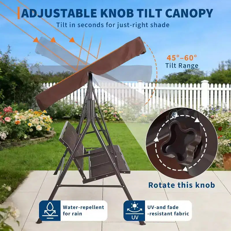 3-Seat Outdoor Swing Chair,Heavy-Duty Frame 500 lbs Capacity, Adjustable UV Protection Canopy,Breathable Seating Cushions for Patio Garden Porch