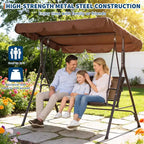 3-Seat Outdoor Swing Chair,Heavy-Duty Frame 500 lbs Capacity, Adjustable UV Protection Canopy,Breathable Seating Cushions for Patio Garden Porch