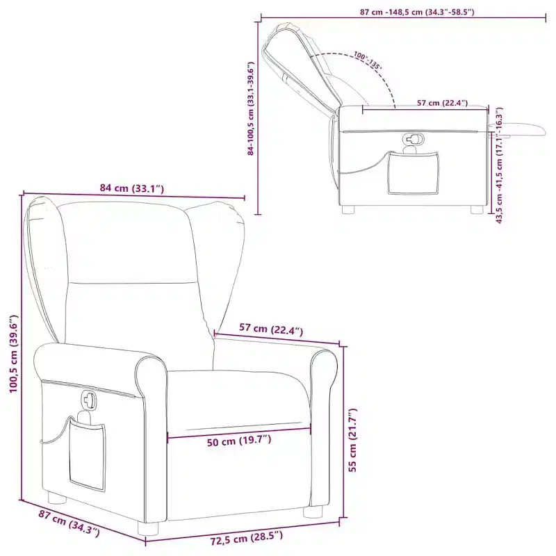 vidaXL Massage Recliner Chair Dark Grey Fabric