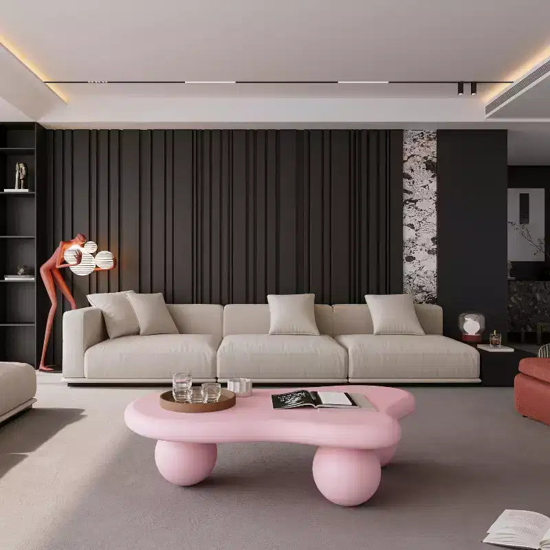 Tavolino da Caffè Cloud 47 con Gambe a Sfera, Tavolino Centrale Moderno Irregolare per Soggiorno, Rosa