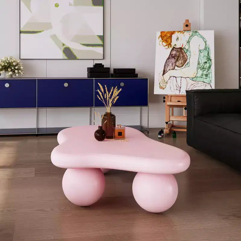 Tavolino da Caffè Cloud 47 con Gambe a Sfera, Tavolino Centrale Moderno Irregolare per Soggiorno, Rosa