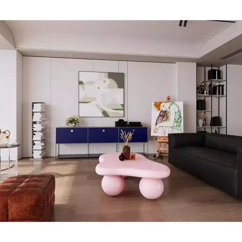 Tavolino da Caffè Cloud 47 con Gambe a Sfera, Tavolino Centrale Moderno Irregolare per Soggiorno, Rosa