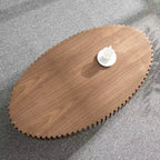 Oval Drum Coffee Table, Modern Pedestal Center Table for Living Room, Walnut