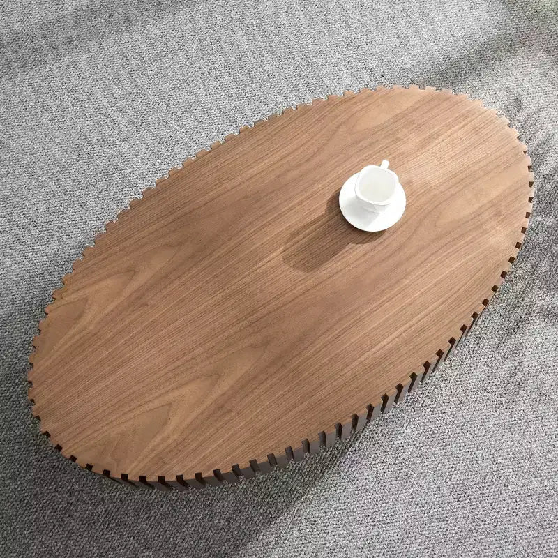 Oval Drum Coffee Table, Modern Pedestal Center Table for Living Room, Walnut