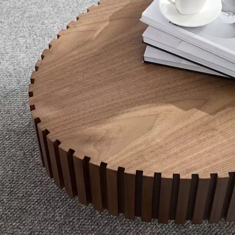 Oval Drum Coffee Table, Modern Pedestal Center Table for Living Room, Walnut