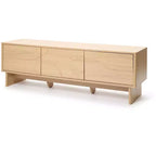 Mobile TV moderno LuxenHome 59 con 3 ante, frontale intagliato geometricamente, legno chiaro, legno multistrato marrone