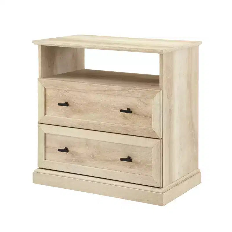 Transitional 2 Drawer Nightstand White Oak - Walker Edison
