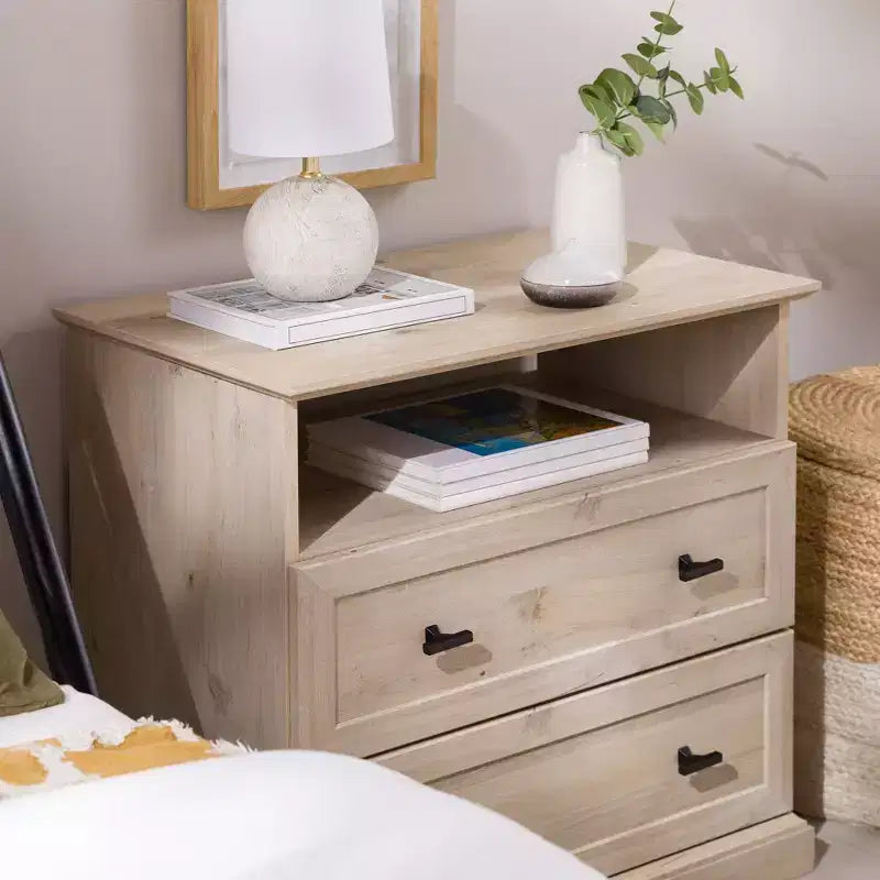 Transitional 2 Drawer Nightstand White Oak - Walker Edison
