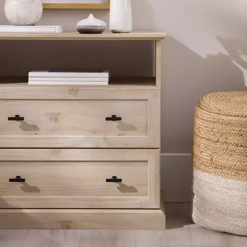 Transitional 2 Drawer Nightstand White Oak - Walker Edison