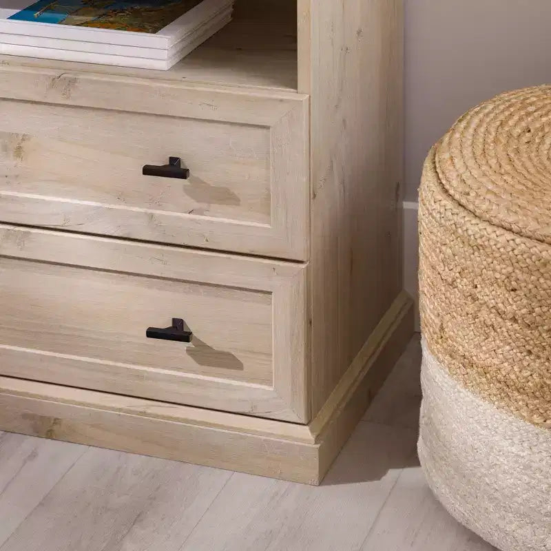 Transitional 2 Drawer Nightstand White Oak - Walker Edison