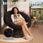 Sedia Papasan Girevole a 360° con Cuscino Extra Spesso, Sedia a Sdraio Rotonda Ergonomica in Rattan con Telaio in Acciaio Resistente per Patio Interno ed Esterno