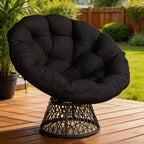 Sedia Papasan Girevole a 360° con Cuscino Extra Spesso, Sedia a Sdraio Rotonda Ergonomica in Rattan con Telaio in Acciaio Resistente per Patio Interno ed Esterno