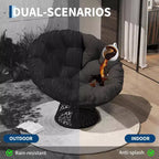 Sedia Papasan Girevole a 360° con Cuscino Extra Spesso, Sedia a Sdraio Rotonda Ergonomica in Rattan con Telaio in Acciaio Resistente per Patio Interno ed Esterno