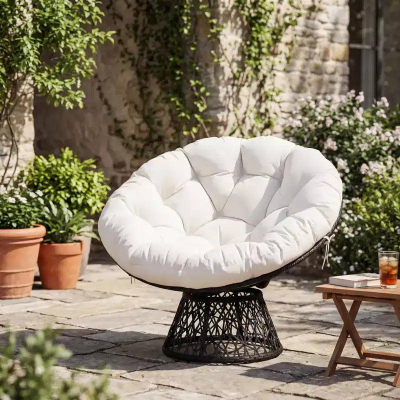 360 Swivel Papasan Chair with Extra-Thick Cushion, Ergonomic Wicker Round Lounge Chair with Heavy-Duty Steel Frame for Indoor & Outdoor Patio