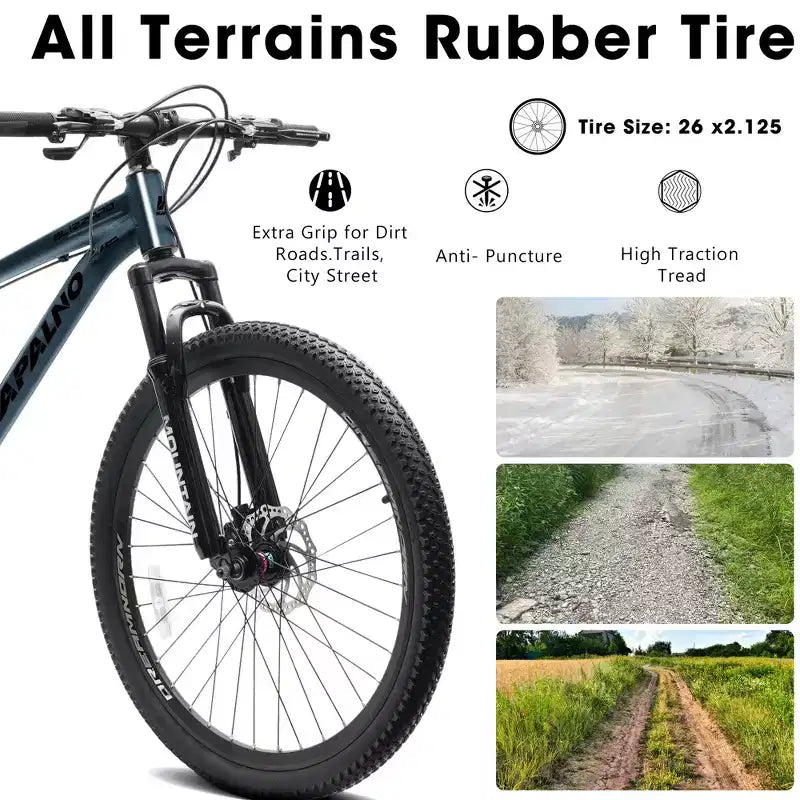Mountain bike GDFStudio Trailcrest da 26 pollici per tutti i terreni, 21 velocità, con sospensione anteriore