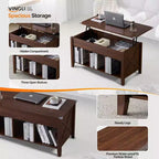 Lift Top Coffee Table with Hidden Compartment & 3 Open Shelves, Rustic Wood