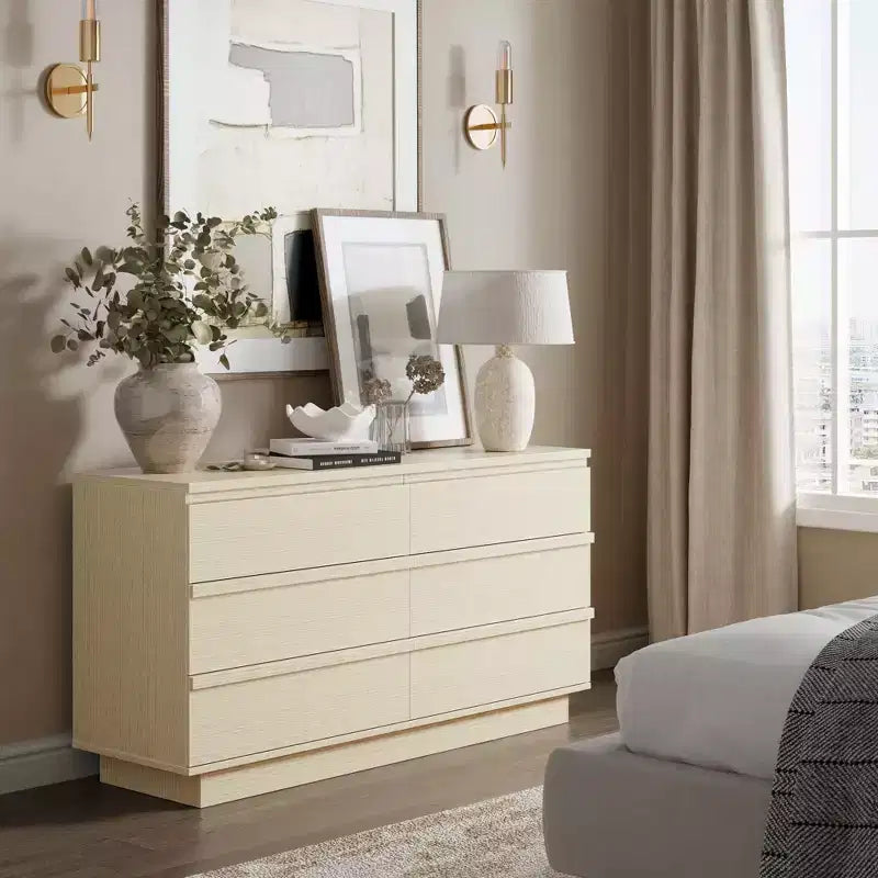 Cassettiera doppia Qwatto a 6 cassetti, comò moderno, organizer per camera da letto con cassetti profondi per soggiorno e armadio, faggio naturale