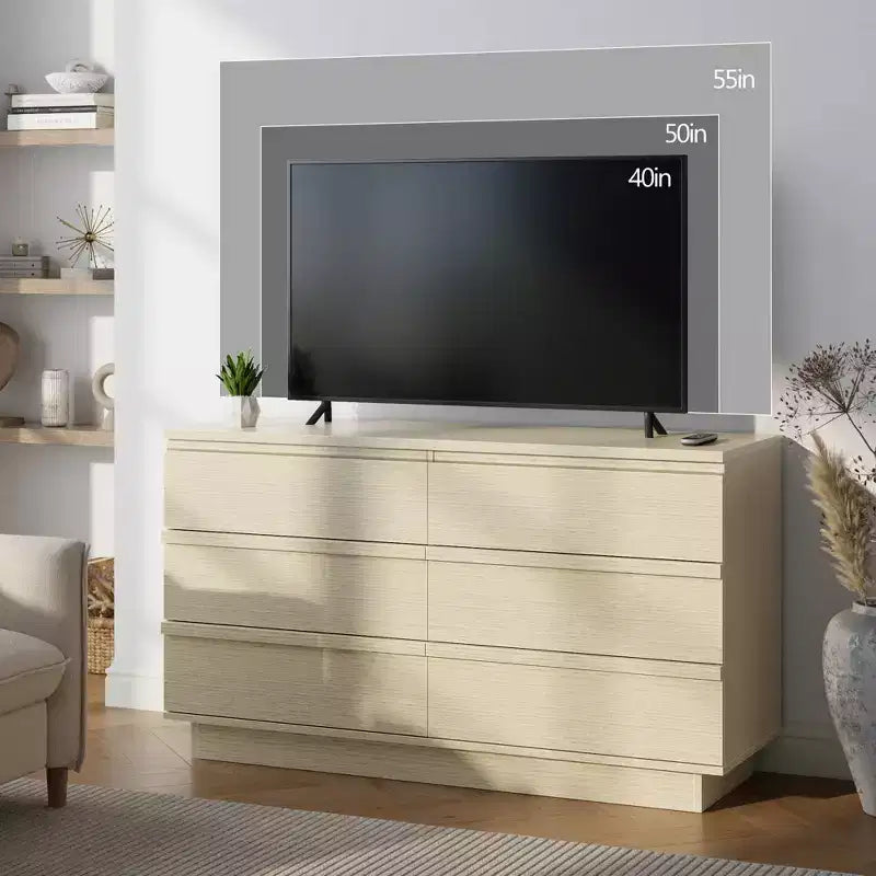 Cassettiera doppia Qwatto a 6 cassetti, comò moderno, organizer per camera da letto con cassetti profondi per soggiorno e armadio, faggio naturale