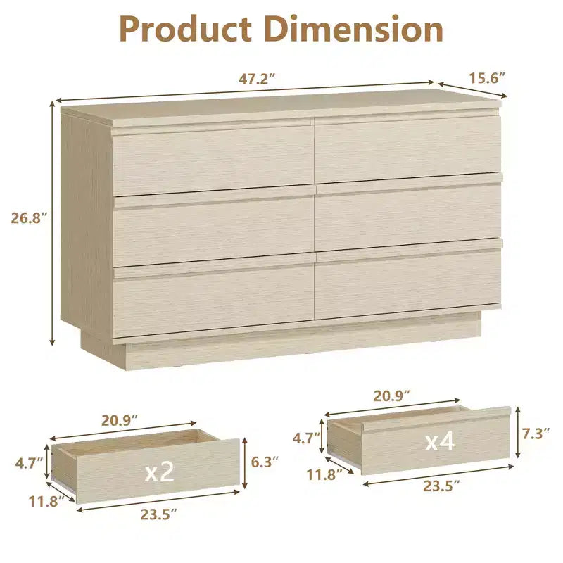 Cassettiera doppia Qwatto a 6 cassetti, comò moderno, organizer per camera da letto con cassetti profondi per soggiorno e armadio, faggio naturale