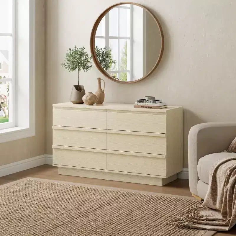 Cassettiera doppia Qwatto a 6 cassetti, comò moderno, organizer per camera da letto con cassetti profondi per soggiorno e armadio, faggio naturale