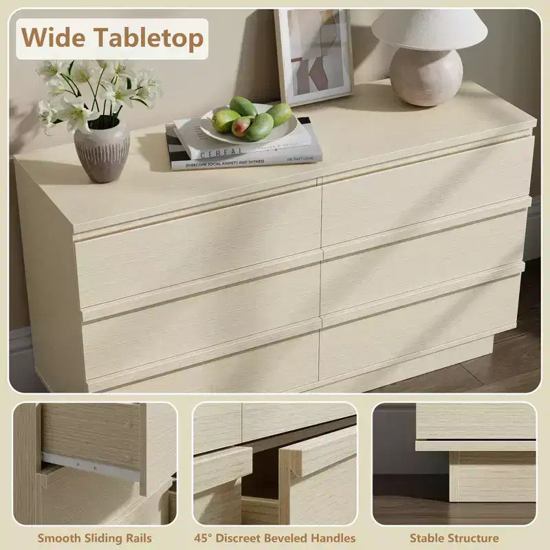 Cassettiera doppia Qwatto a 6 cassetti, comò moderno, organizer per camera da letto con cassetti profondi per soggiorno e armadio, faggio naturale
