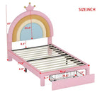 Letto da principessa arcobaleno imbottito a una piazza e mezza con cassetto portaoggetti, letto a piattaforma in velluto, colorato e rosa