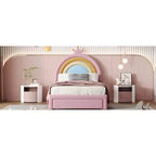 Letto da principessa arcobaleno imbottito a una piazza e mezza con cassetto portaoggetti, letto a piattaforma in velluto, colorato e rosa