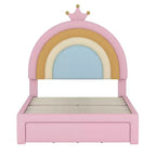Letto da principessa arcobaleno imbottito a una piazza e mezza con cassetto portaoggetti, letto a piattaforma in velluto, colorato e rosa