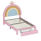 Letto da principessa arcobaleno imbottito a una piazza e mezza con cassetto portaoggetti, letto a piattaforma in velluto, colorato e rosa