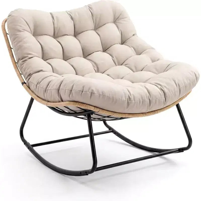 Heavy-Duty Metal Frame Rocking Chair with Thick Cushion, Support 450 Lbs Rocking Motion,Water-Resistant, Single Arc Leg for Patio,Garden,Living Room