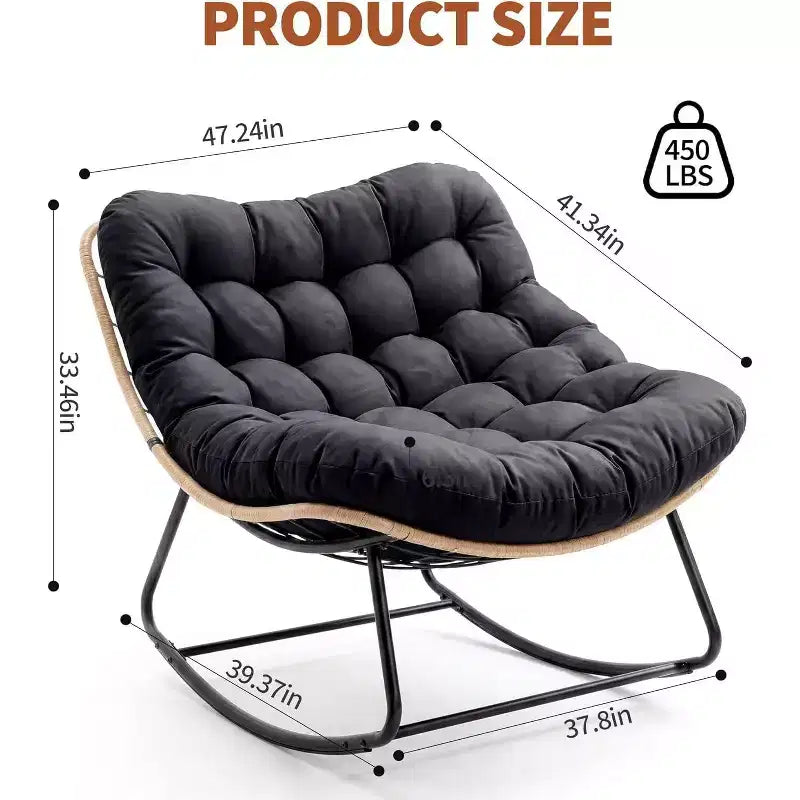 Heavy-Duty Metal Frame Rocking Chair with Thick Cushion, Support 450 Lbs Rocking Motion,Water-Resistant, Single Arc Leg for Patio,Garden,Living Room