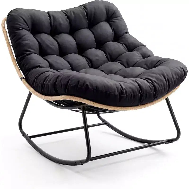 Heavy-Duty Metal Frame Rocking Chair with Thick Cushion, Support 450 Lbs Rocking Motion,Water-Resistant, Single Arc Leg for Patio,Garden,Living Room