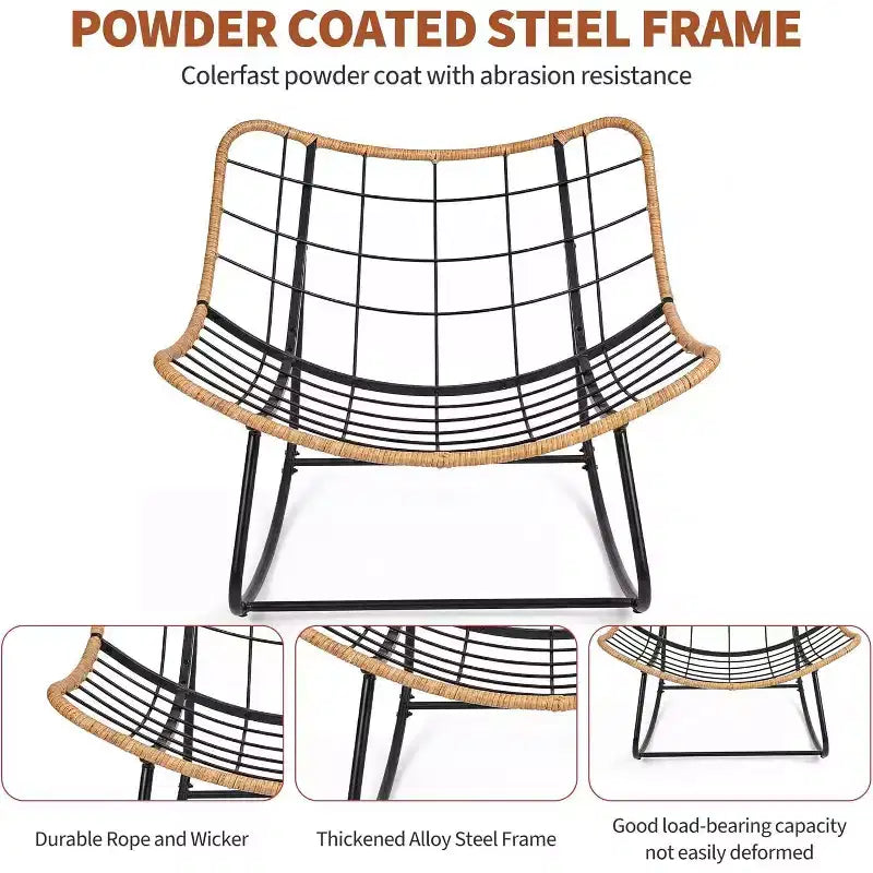 Heavy-Duty Metal Frame Rocking Chair with Thick Cushion, Support 450 Lbs Rocking Motion,Water-Resistant, Single Arc Leg for Patio,Garden,Living Room