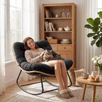Heavy-Duty Metal Frame Rocking Chair with Thick Cushion, Support 450 Lbs Rocking Motion,Water-Resistant, Single Arc Leg for Patio,Garden,Living Room