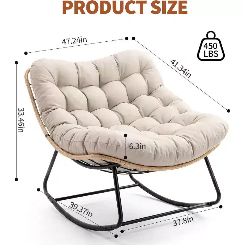 Heavy-Duty Metal Frame Rocking Chair with Thick Cushion, Support 450 Lbs Rocking Motion,Water-Resistant, Single Arc Leg for Patio,Garden,Living Room