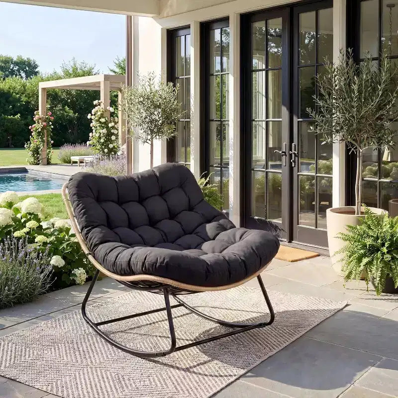 Heavy-Duty Metal Frame Rocking Chair with Thick Cushion, Support 450 Lbs Rocking Motion,Water-Resistant, Single Arc Leg for Patio,Garden,Living Room