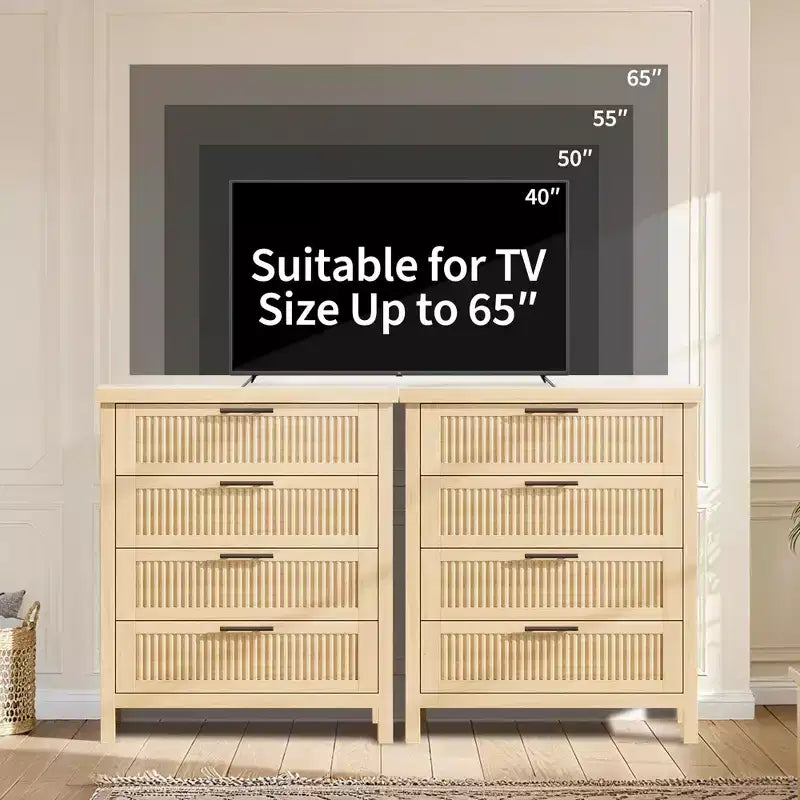 Comò scanalato a 4 cassetti per soggiorno e camera da letto, cassettiera alta 90 cm per armadio, 4 cassetti scanalati con maniglie in metallo, mobiletto per riporre vestiti