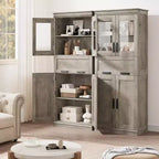 Mobiletto da bagno alto 170 cm, organizer indipendente con 4 ante e cassetto in vetro a ribalta, ripiani regolabili per dispensa cucina