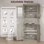 Mobiletto da bagno alto 170 cm, organizer indipendente con 4 ante e cassetto in vetro a ribalta, ripiani regolabili per dispensa cucina