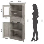 Mobiletto da bagno alto 170 cm, organizer indipendente con 4 ante e cassetto in vetro a ribalta, ripiani regolabili per dispensa cucina