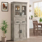 Mobiletto da bagno alto 170 cm, organizer indipendente con 4 ante e cassetto in vetro a ribalta, ripiani regolabili per dispensa cucina