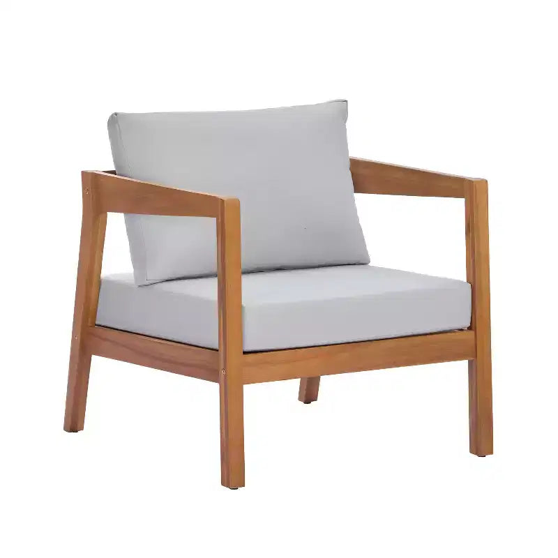 ModernLuxe Sedia da Salotto da Esterno in Legno di Acacia con Cuscino, Poltrona Club Resistente alle Intemperie per Giardino/Patio