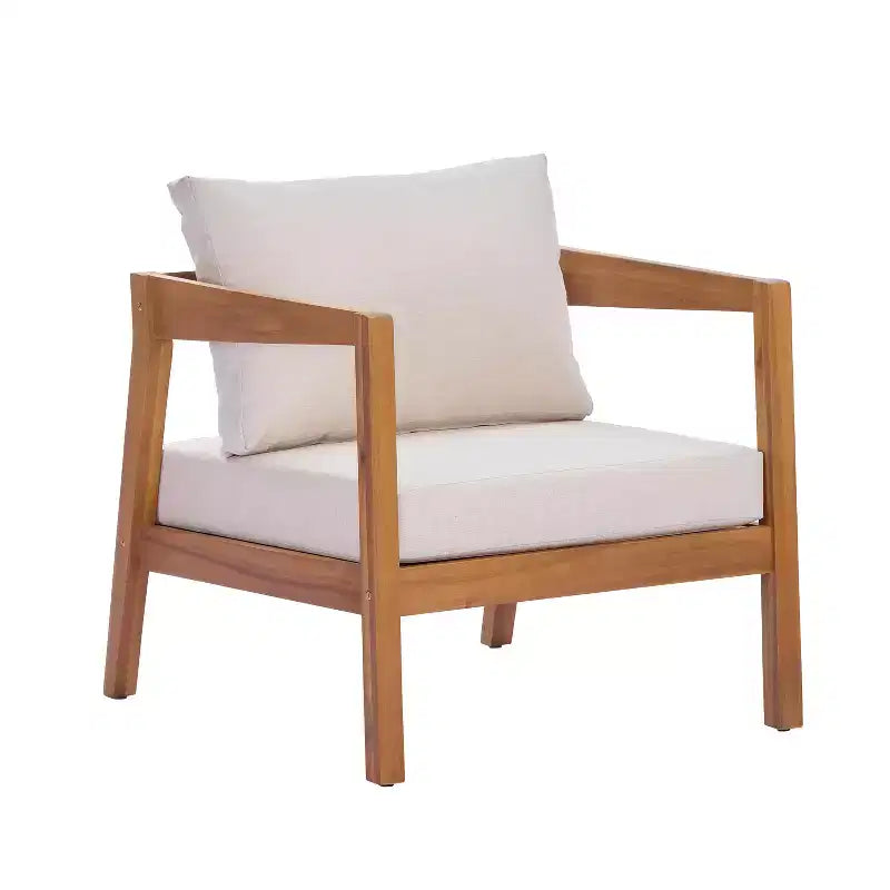 ModernLuxe Sedia da Salotto da Esterno in Legno di Acacia con Cuscino, Poltrona Club Resistente alle Intemperie per Giardino/Patio
