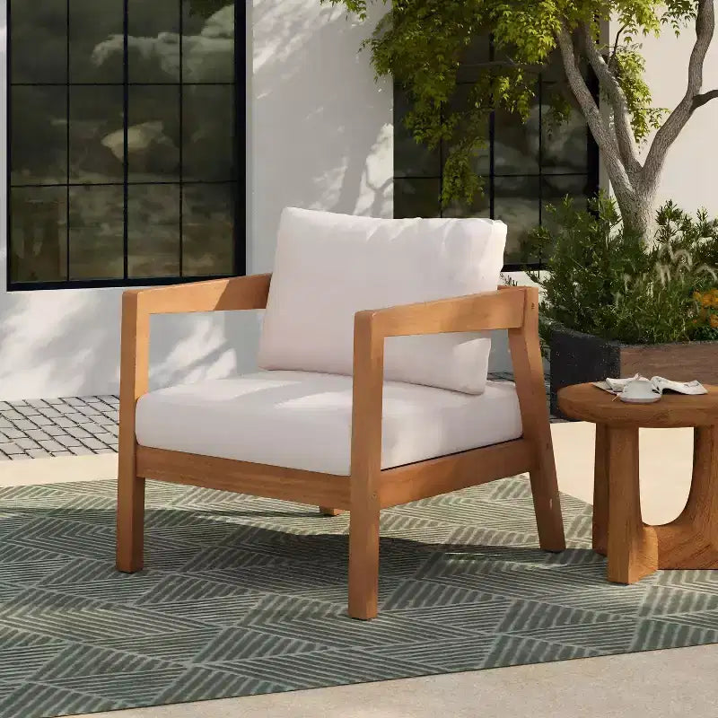 ModernLuxe Acacia Wood Accent Chair Outdoor Patio Lounge Chair with Cushion, Weather-Resistant Club Chair for Garden/Patio