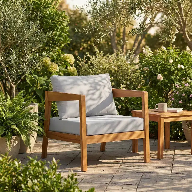 ModernLuxe Sedia da Salotto da Esterno in Legno di Acacia con Cuscino, Poltrona Club Resistente alle Intemperie per Giardino/Patio