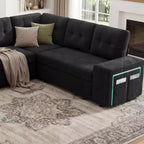 Dyonery 112 Modular Sofa Set, L-Shaped 7-Seater Sofa Bed / With Height-Adjustable Storage Chaise Armrests / USB/LED Light, Chenille Sofa Bed.