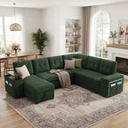 Dyonery 112 Modular Sofa Set, L-Shaped 7-Seater Sofa Bed / With Height-Adjustable Storage Chaise Armrests / USB/LED Light, Chenille Sofa Bed.
